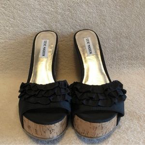 Steve Maden Sexy Slip-On Platform Sandals, Elegant Chunky Style Oak Wood High He